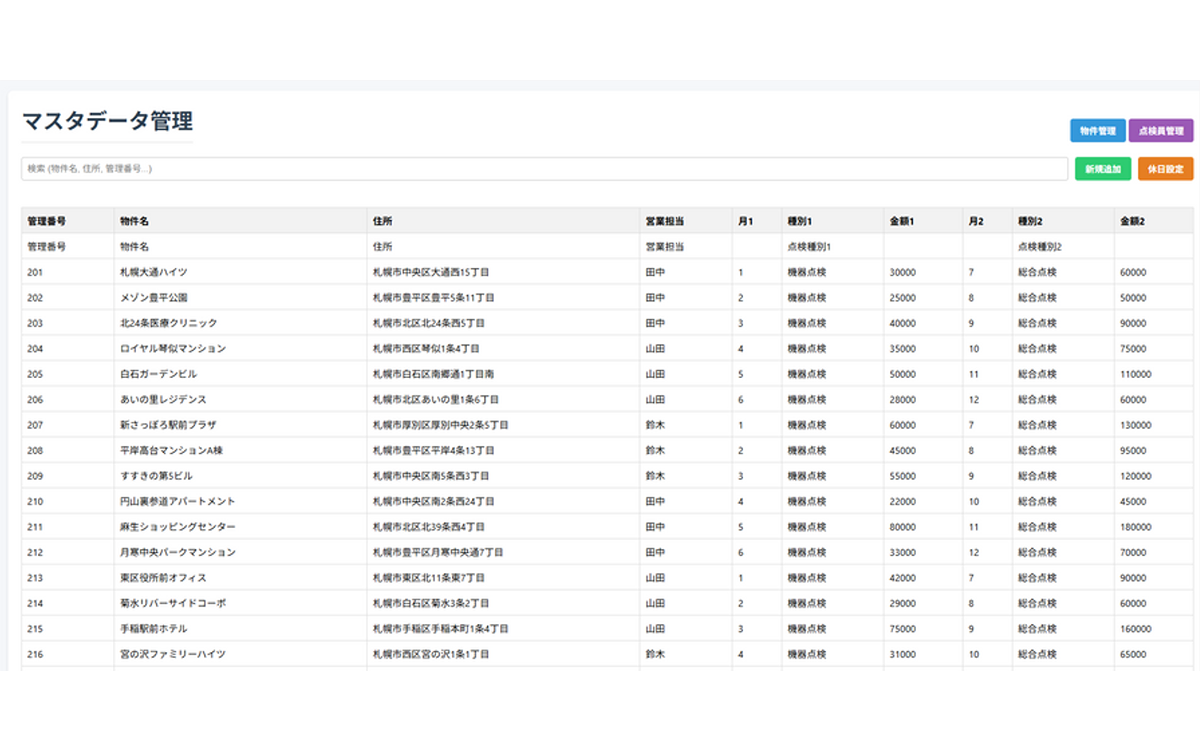 マスターデータ管理画面